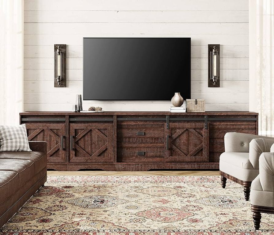 Amazon: Wampat Farmhouse Tv Stand For Up To 110" Tvs 3 In 1 Modern  Entertainment Center With Drawers And Adjustable Shelf For Living Room,  Rustic Brown : Home & Kitchen With Regard To Favorite Modern Farmhouse Rustic Tv Stands (Photo 5 of 10)