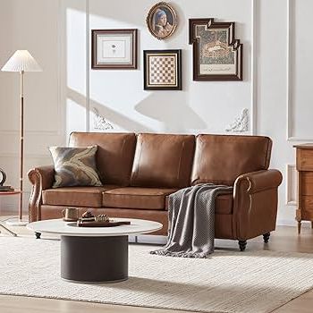 Amazon: Willove 79'' Faux Leather Sofa, Classic 3 Seater Leather Couch  With Rolled Arm And Nailhead Trim, Mid Century Modern Couch For Living  Room, Apartment, Easy To Install, Brown : Home & Kitchen With Regard To Popular Traditional 3 Seater Faux Leather Sofas (View 8 of 10)