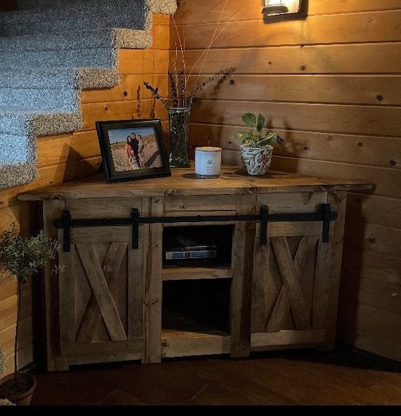 Barn Door Media Tv Stands For Popular Corner Tv Stand / Farmhouse Style Corner Unit With Barn Door Slider /  Rustic Corner Media Center/ Tv Console / Entertainment Stand – Etsy (View 10 of 10)