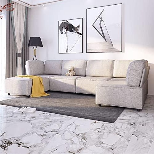 Beige L Shaped Sectional Sofas Inside Well Known Amazon: Balus U Shaped Modular Sofa, Beige Sectional Sofa L Shaped  Convertible Sectional Couch With Ottoman, Free Combined Sectional Sleeper  Sofa, Oversized Modular Couches For Living Room : Home & Kitchen (View 10 of 10)