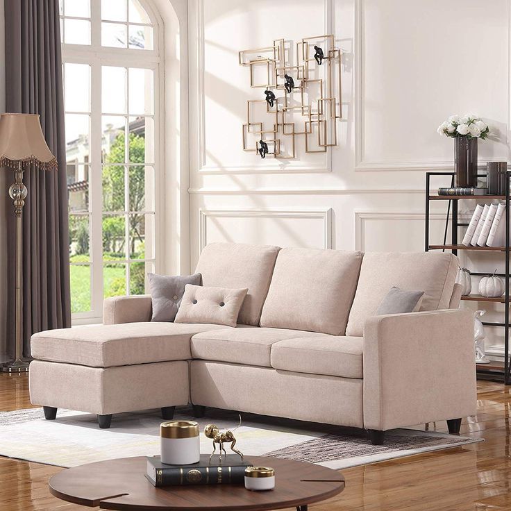 Beige L Shaped Sectional Sofas Pertaining To Well Known Honbay L Shaped Couch With Linen Fabric,convertible, Reversible Sectional  Sofa For Small Space, Dark Beige (Photo 7 of 10)