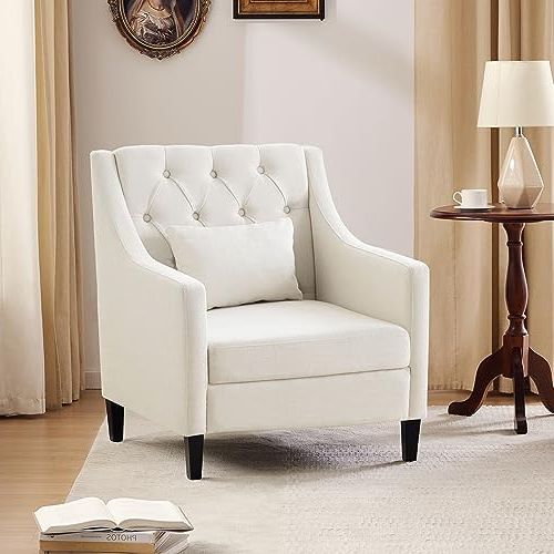 Best And Newest Amazon: Huimo Upholstered Living Room Chairs,accent Chair With Solid  Wood Frame,reading Chair For Bedroom,tufted Armchair,mid Century Sofa Chair, Comfy Club Chair For Living Room (beige) : Home & Kitchen Pertaining To Comfy Reading Armchairs (View 5 of 10)