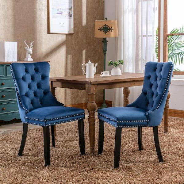 Best And Newest Anbazar Dark Blue Modern Velvet Upholstered Dining Chair With Solid Rubber  Wood Leg, High End Tufted Chair For Kitchen, Set Of 2 Wjz 075a – The Home  Depot With Regard To Modern Velvet Upholstered Recliner Chairs (View 5 of 10)