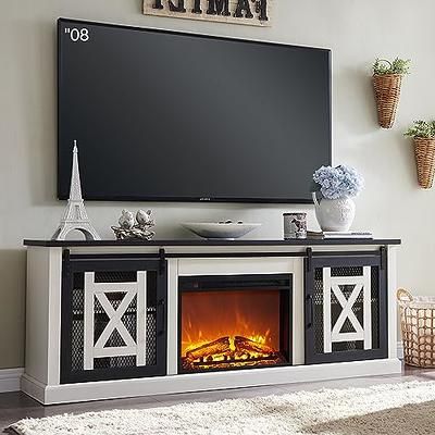 Best And Newest Electric Fireplace Entertainment Centers Intended For Jxqtlingmu Electric Fireplace Tv Stand For Tv's Up To 80 Inches, Farmhouse Entertainment  Center W/sliding Barn Door & Adjustable Storage Shelves, 70" Large Media  Console Table For Living Room, White – Yahoo (Photo 8 of 10)