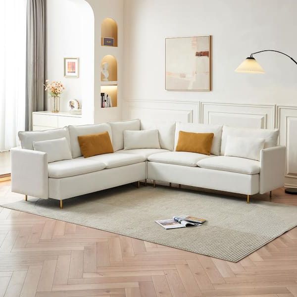 Best And Newest Magic Home 92 In. Beige Teddy Fabric Modern L Shaped Corner Sectional Sofa  With Pillows And Metal Legs For Living Room Apartment Cs Gs006096aae – The  Home Depot For Beige L Shaped Sectional Sofas (Photo 2 of 10)