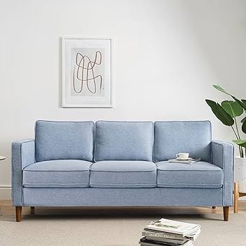 Best And Newest Modern Blue Linen Sofas With Regard To Amazon: Mellow Hana Modern Linen Fabric Loveseat/sofa/couch With  Armrest Pockets, Dusty Blue : Everything Else (Photo 4 of 10)