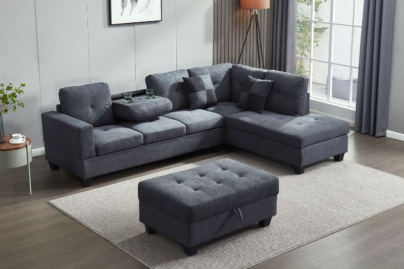 Best And Newest Sofas With Ottomans Within Nebula Sectional Sofa With Storage Ottoman & Drop Down Console (dark  Grey) Ifurniture The Largest Furniture Store In Edmonton. Carry Bedroom  Furniture, Living Room Furniture,sofa, Couch, Lounge Suite, Dining Table  And Chairs And Patio Furniture (Photo 1 of 10)
