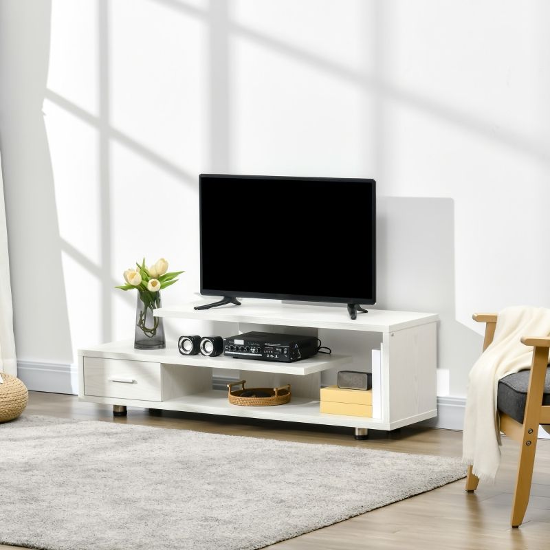 Best And Newest White Tv Stands Entertainment Center In Homcom Modern Tv Stand For Tvs 45" And Up (check Your Tv Pedestal For 45"  And Up), Tv Cabinet With Storage Shelf And Drawer, Entertainment Center For  Living Room Bedroom, White Wood (Photo 10 of 10)