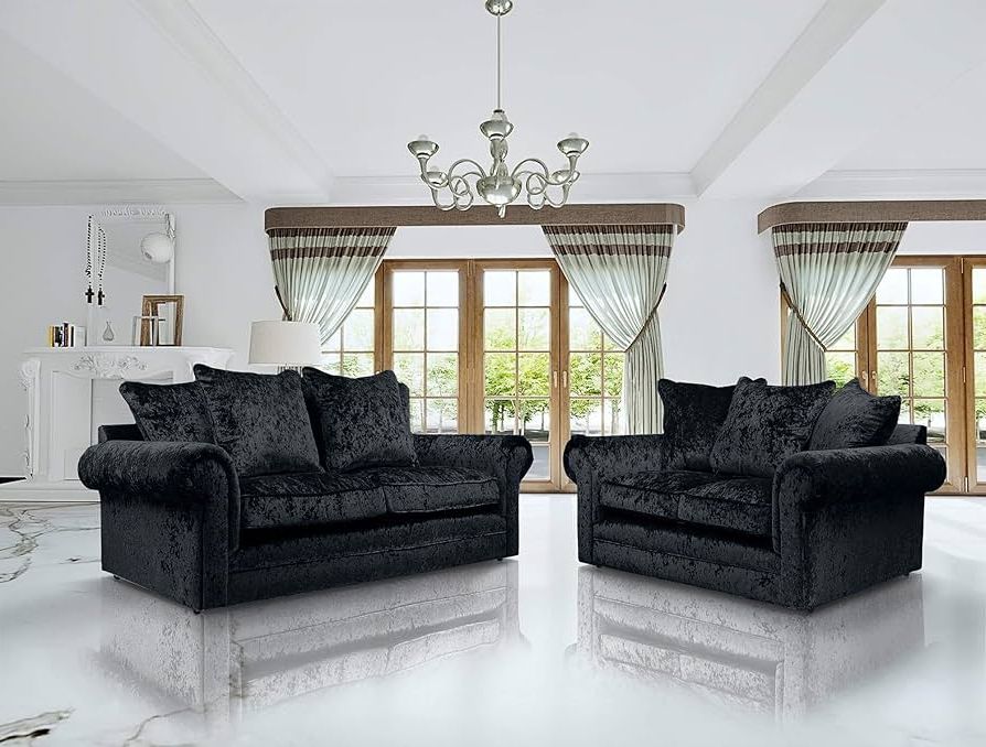 Black Crushed Velvet Sofas & Couches  3+2 Seater Sofa  3 Seater Sofa – 2  Seater Sofas For Living Room Include Cushions Delivery All Over Uk Main  Land : Amazon.co.uk: Home & Kitchen Within Fashionable 2 Seater Black Velvet Sofa Beds (Photo 9 of 10)