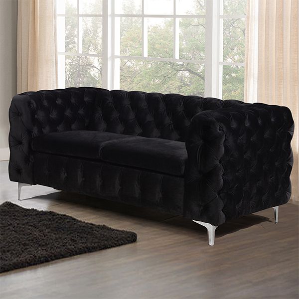 Black Eddard 2 Seater Velvet Sofa With Preferred 2 Seater Black Velvet Sofa Beds (View 8 of 10)