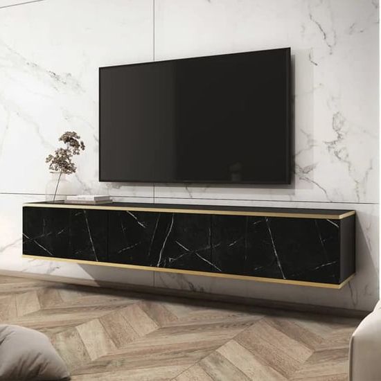 Black Marble Tv Stands Throughout Widely Used Mexico Floating Wooden Tv Stand 3 Doors In Black Marble Effect (View 9 of 10)