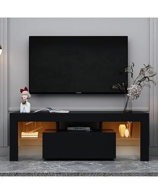 Black Rgb Entertainment Centers Inside 2018 Black Tv Stand With Led Rgb Lights, Flat Screen Tv Cabinet, Gaming Consoles  – In Lounge Room, Living Room And Bedroom(black) – Black – Yahoo Shopping (View 6 of 10)