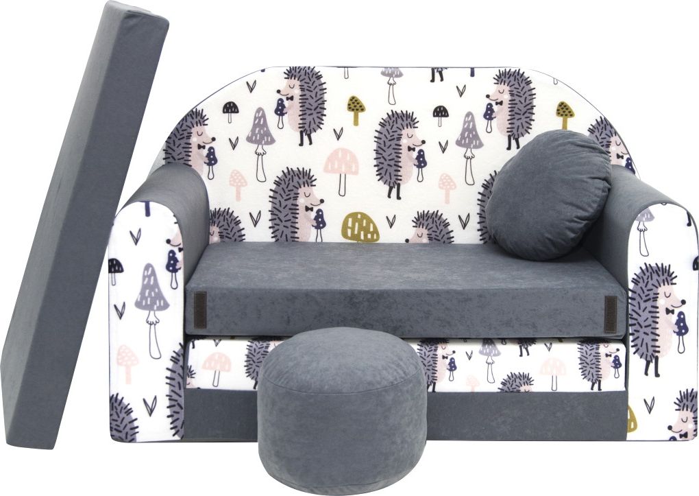 Childrens Sofa Bed Type W, Fold Out Sofa Foam Bed For Children + Free  Pillow And Pouffe, Gray With Hedgehogs – Ppg4kids.co.uk – Strollers And  More! In Famous Children's Sofa Beds (Photo 7 of 10)