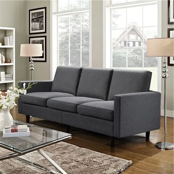 Contemporary 3 Seater Sofas Linen Fabric Upholstered Couch 78.5'' W Sofas  Gray (Photo 8 of 10)