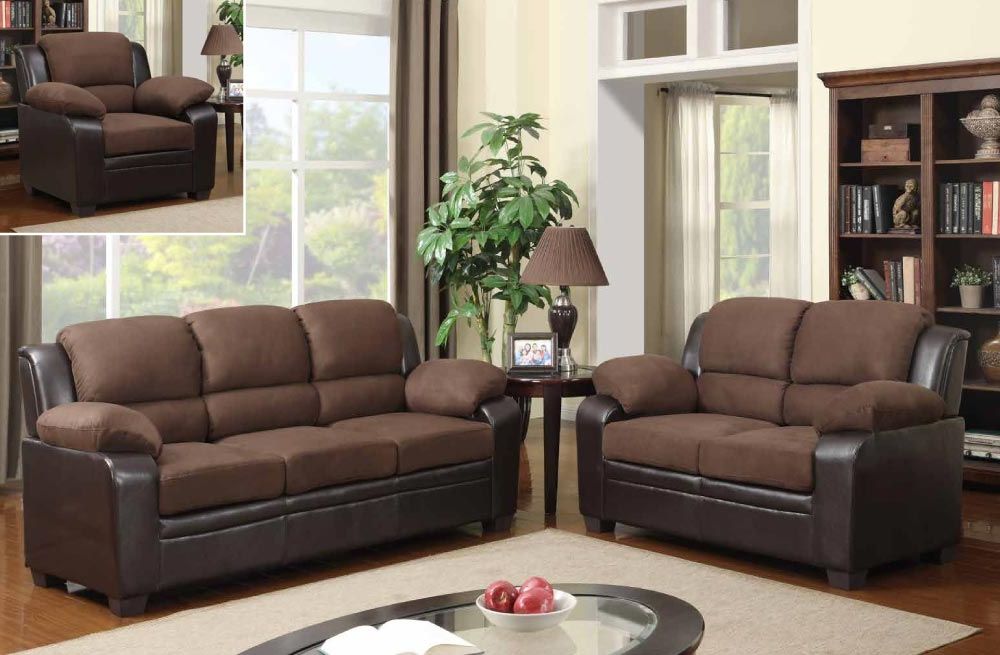 Contemporary Two Tone Sofa Set Upholstered In Chocolate Microfiber Los  Angeles California Gf880018mf Inside Most Up To Date 2 Tone Chocolate Microfiber Sofas (Photo 1 of 10)