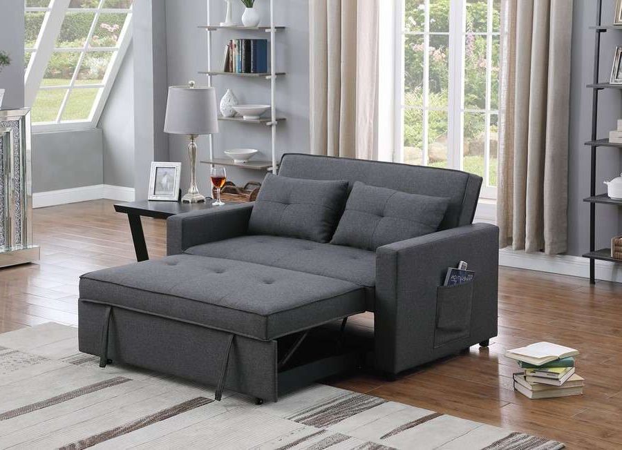 Convertible Gray Loveseat Sleepers Inside Most Recently Released Lilola Home – Zoey Dark Gray Linen Convertible Sleeper Loveseat With Side  Pocket – 81351 (Photo 10 of 10)