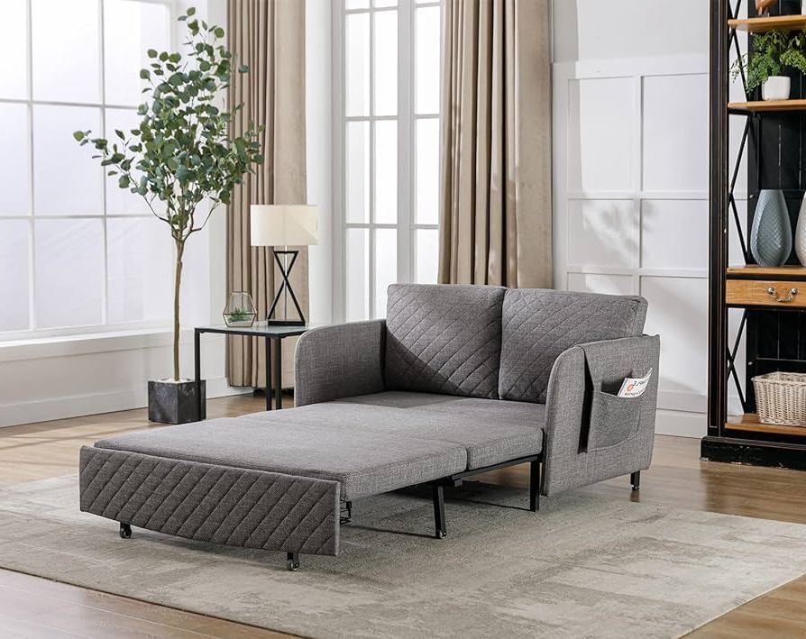 Convertible Gray Loveseat Sleepers With Regard To Fashionable Amazon: Pull Out Futon Sofa Bed, Convertible Small Loveseat Sleeper  With Storage Drawer, 3 In 1 Futon Couch With Removable Pocket And 2  Pillows, Modern Love Seat For Living Room, Guest Room, (Photo 5 of 10)