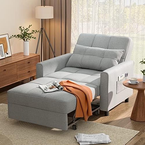 Convertible Light Gray Chair Beds For Most Recently Released Amazon: Aiho Sleeper Chair, 3 In 1 Multi Function Chair Bed Sleeper,  Modern Convertible Chair Bed With Adjustable Backrest For Living Room  Apartment, Small Space, Light Gray : Home & Kitchen (Photo 1 of 10)