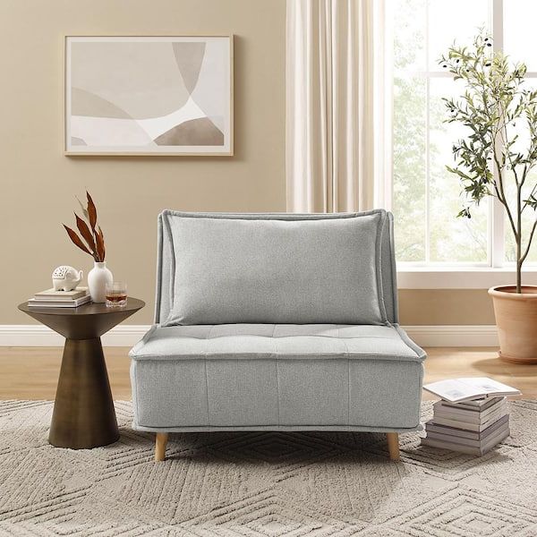 Convertible Light Gray Chair Beds Regarding Famous Art Leon Cozy Light Gray Fabric Convertible Futon Frame Chair With Wood  Legs Sf016 1 Lg – The Home Depot (View 7 of 10)