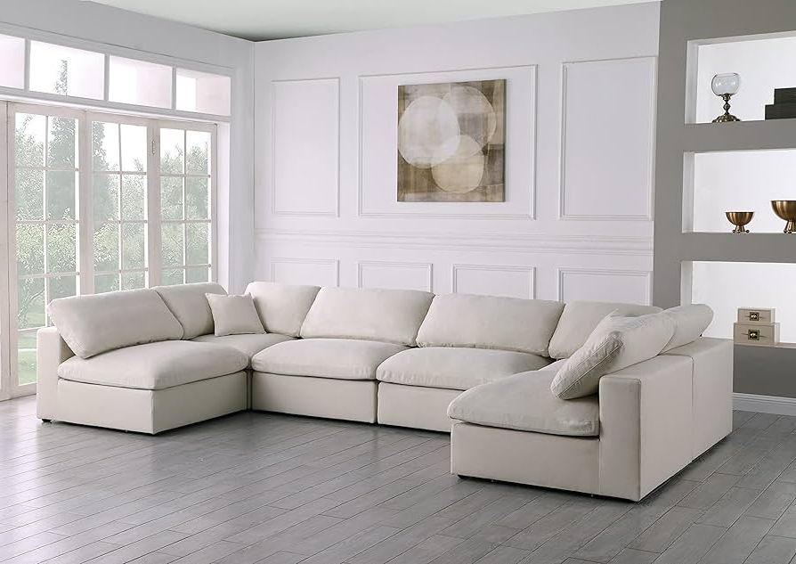 Cream Velvet Modular Sectionals Regarding Well Known Amazon: Meridian Furniture Plush Collection Contemporary Down Filled  Comfort Overstuffed Velvet Upholstered Modular U Shaped Sectional,  6 Seater, Armless, Cream : Home & Kitchen (View 5 of 10)