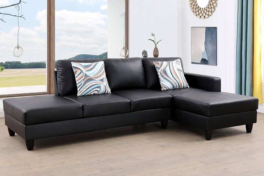 Current 3 Seat L Shaped Sofas In Black In Amazon: Sienwiey Sectional Sofa Set, L Shape Sofa Couch Set 3 Seat Sofa  And Chaise Longue For Small Space Apartment Living Room Furniture(leather  Black,left Facing Chaise) : Home & Kitchen (Photo 6 of 10)