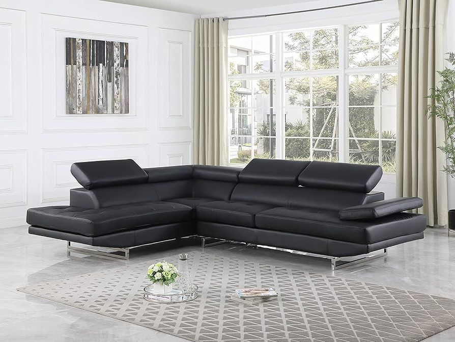 Current Amazon: Blackjack Furniture Union Modern Leather Air Tufted Living Room Right  Facing Sectional, Black : Everything Else Throughout Right Facing Black Sofas (View 3 of 10)