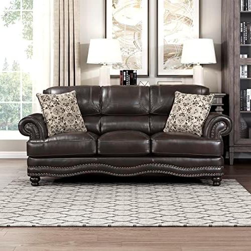 Current Amazon: Lexicon Sébastien Breathable Faux Leather Living Room Sofa,  Brown : Home & Kitchen For Faux Leather Sofas In Dark Brown (View 7 of 10)