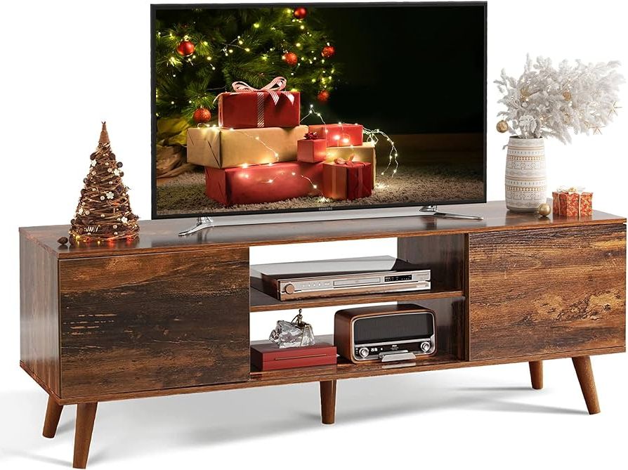 Current Amazon: Wlive Tv Stand For 55 60 Inch Tv, Mid Century Modern Tv  Console, Entertainment Center With Storage For Living Room, Retro Brown :  Electronics With Mid Century Entertainment Centers (Photo 9 of 10)