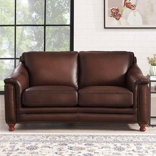 Current Hydeline Belfast 66.5 In. Brown Solid Top Grain Leather 2 Seater Loveseat  With Removable Cushions 6991 20 1866a – The Home Depot Pertaining To Top Grain Leather Loveseats (Photo 1 of 10)
