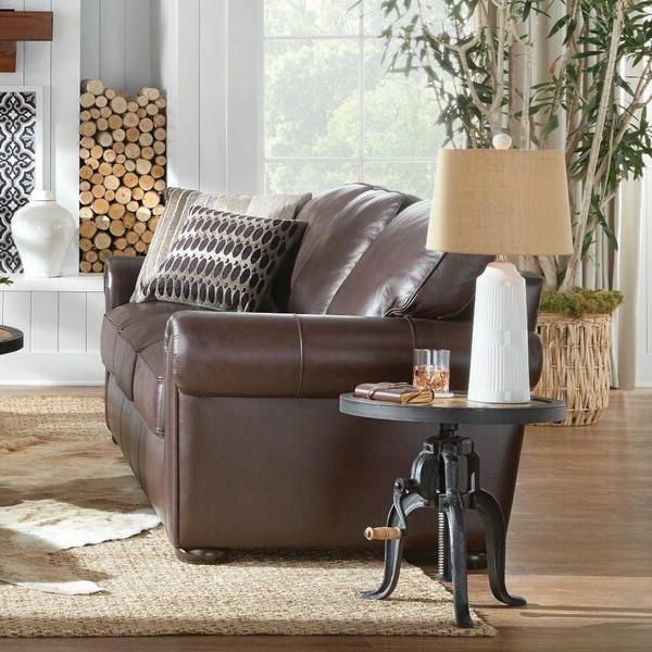 Current Sofas In Chocolate Brown Throughout Home Decorators Collection Alwin 86 In. Chocolate Leather 3 Seater Sofa  With Round Arms 9948100120 – The Home Depot (Photo 10 of 10)