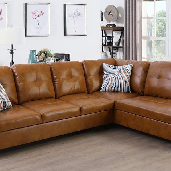 Current Star Home Living 103.50 In. W Square Arm 2 Piece Faux Leather L Shaped  Modern Left Facing Sectional Sofa Set In Brown Sh9517a 2 – The Home Depot With Regard To Faux Leather Sectional Sofa Sets (Photo 8 of 10)