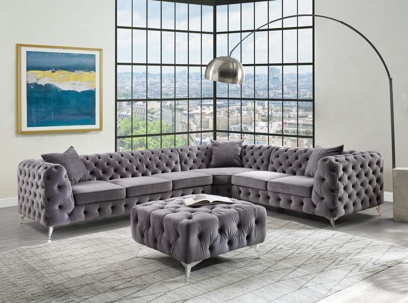 Dark Gray Sectional Sofas Inside Well Known 3 Pcs Dark Gray Velvet Sectional Sofa Set – Oc Homestyle Furniture (View 6 of 10)