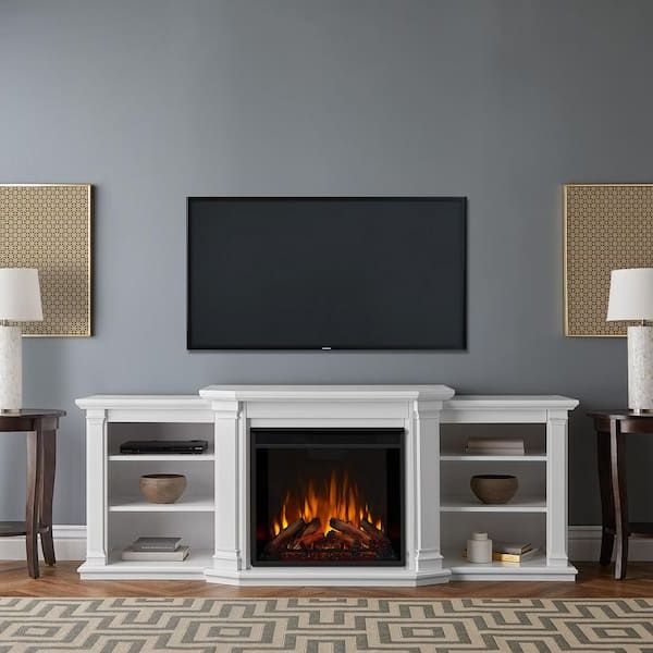 Electric Fireplace Tv Stands Intended For Most Popular Real Flame Valmont 74 In. Electric Fireplace Tv Stand Entertainment Center  In White 7930e W – The Home Depot (Photo 2 of 10)
