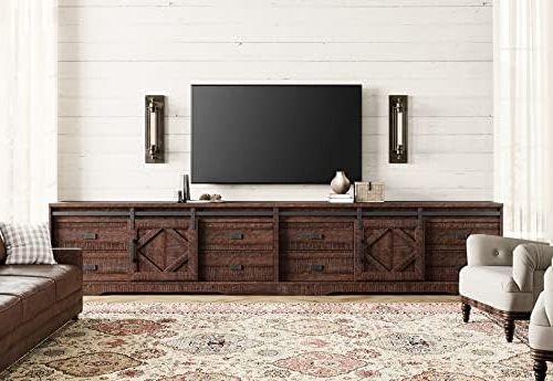 Famous 110" Tvs Wood Tv Cabinet With Drawers Within Amazon: Wampat Farmhouse Tv Stand For Up To 110" Tvs 3 In 1 Modern  Entertainment Center With Drawers And Adjustable Shelf For Living Room,  Rustic Brown : Home & Kitchen (Photo 2 of 10)
