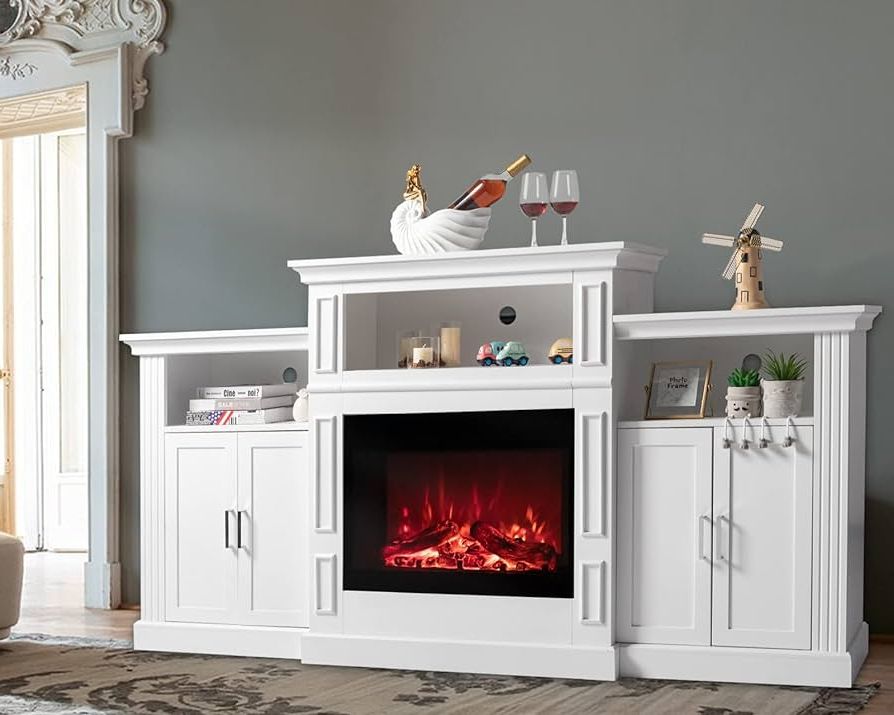 Famous Amazon: Vingli Electric Fireplace With Mantel, 79 Inches White Tv Stand  With Fireplace Entertainment Center Media Console Table For Living Room,  Bedroom, Ship In 3 Boxes : Home & Kitchen Intended For Electric Fireplace Entertainment Centers (Photo 1 of 10)