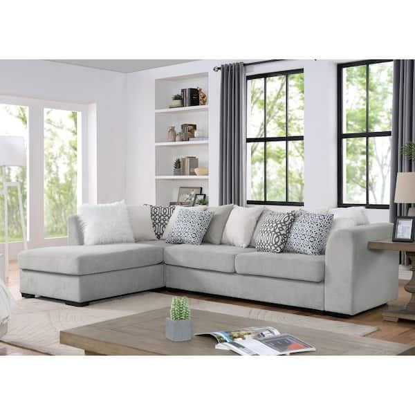 Famous Chenille Sectional Sofas Throughout Furniture Of America Neltner 108.5 In. W 3 Piece Chenille Sectional Sofa In  Gray Idf 6258lg Sec – The Home Depot (Photo 2 of 10)