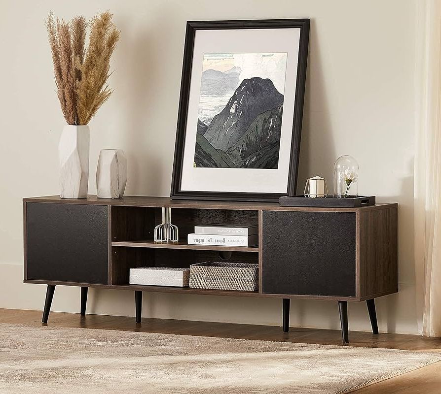 Famous Modern Stands With Shelves Inside Amazon: Wampat Mid Century Modern Tv Stand For Tvs Up To 65 Inches,  Wood Tv Console Media Cabinet With Storage, Entertainment Center For Living  Room Bedroom, Black, 60 Inch : Electronics (Photo 7 of 10)