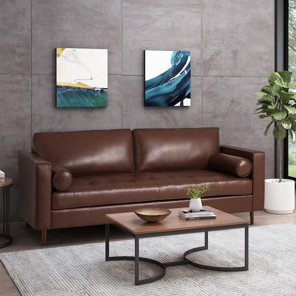 Famous Noble House Barger Dark Brown And Espresso Faux Leather 3 Seats Sofa 105349  – The Home Depot Throughout Faux Leather Sofas In Dark Brown (Photo 3 of 10)