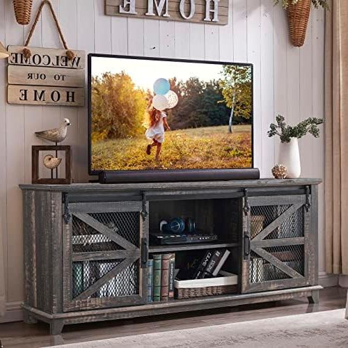 Farmhouse Media Entertainment Centers For Widely Used Amazon: Okd Farmhouse Tv Stand For 75 Inch Tv, Industrial & Farmhouse  Media Entertainment Center W/sliding Barn Door, Rustic Tv Console Cabinet  W/adjustable Shelves For Living Room, Dark Rustic Oak : Home (Photo 1 of 10)