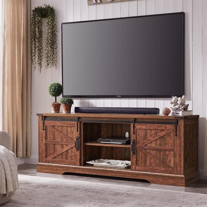 Farmhouse Tv Stands For 70 Inch Tv Within Most Popular Okd Farmhouse Tv Stand For 75 Inch Tv With Sliding Barn Door, Rustic Wood  Entertainment Center Large Media Console Cabinet Long Television Stands For 70  Inch Tvs, Antique White (Photo 10 of 10)