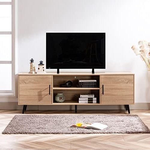 Fashionable Amazon: Auxsoul 70 Inch Mid Century Modern Tv Stand For 75 Inch Tv,  Wood Tv Stand With Storage, Entertainment Center For Living Room Bedroom,  Tv Media Console, Oak : Home & Kitchen With Regard To Mid Century Entertainment Centers (View 7 of 10)