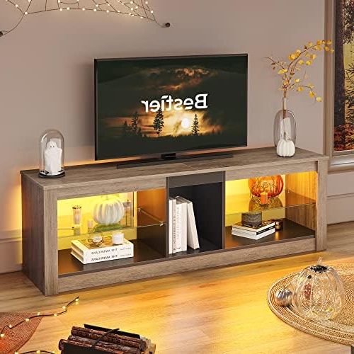 Fashionable Amazon: Bestier Entertainment Center Led Gaming Tv Stand For 55+ Inch Tv  Adjustable Glass Shelves 22 Dynamic Rgb Modes Tv Cabinet Game Console Ps4,  Wash Gray : Home & Kitchen With Regard To Rgb Tv Entertainment Centers (View 3 of 10)