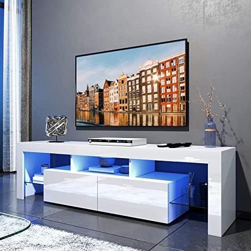 Fashionable Amazon: Binrrio Modern Tv Stand With 16 Colors Led Light For Tv Up To  70 Inches, High Glossy Tv Cabinet Media Storage Entertainment Center Console  Table With Drawer And Shelves For Living Regarding Tv Stands With Lights (Photo 3 of 10)