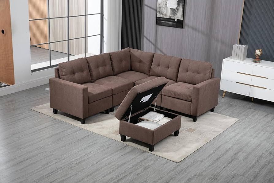 Fashionable Amazon: Woxyx Modular Sectional Sofas Bundle Set Cushions, Left & Right  Arm, Corner Chair, Ottomans Table,easy To Assemble,brown : Home & Kitchen Intended For Sofas With Ottomans In Brown (View 5 of 10)