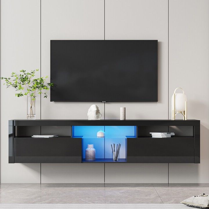 Fashionable Dual Use Storage Cabinet Tv Stands Within Edwinray 78''l Modern Floating&floor Dual Use Tv Stand Cabinet With 2  Storage Cabinet&open Shelf For Living Room Bedroom, Max 70 Inch – Shopstyle (Photo 1 of 10)