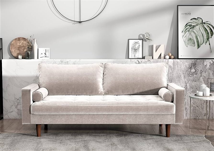 Fashionable Elegant Beige Velvet Sofas Within Amazon: Us Pride Furniture Soft Elegant Beige  (View 9 of 10)