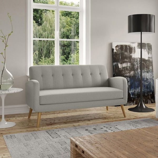 Fashionable Gray Linen Sofas Regarding Handy Living Werner 65.5 In. Dove Gray Linen Like Fabric With Natural Legs  2 Seat Mid Century Modern Sofa A177436 – The Home Depot (Photo 9 of 10)