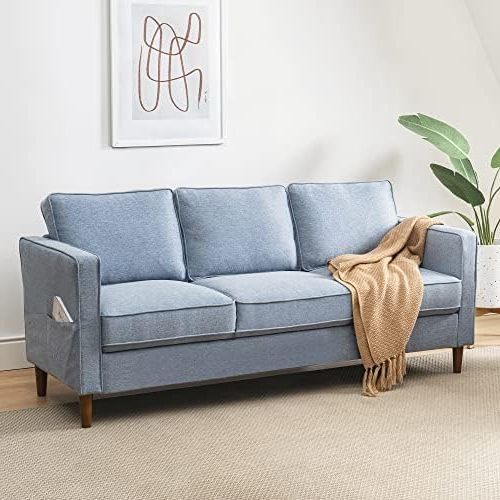 Fashionable Modern Blue Linen Sofas With Amazon: Mellow Hana Modern Linen Fabric Loveseat/sofa/couch With  Armrest Pockets, Dusty Blue : Everything Else (Photo 2 of 10)