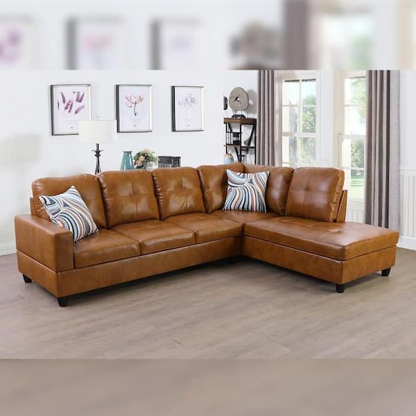 Faux Leather Sectional Sofa Sets Inside Famous Star Home Living 103.50 In. W Square Arm 2 Piece Faux Leather L Shaped  Modern Left Facing Sectional Sofa Set In Brown Sh9517a 2 – The Home Depot (Photo 6 of 10)