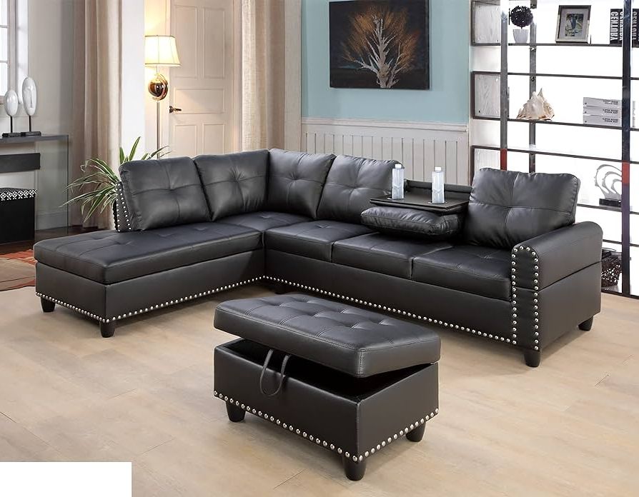 Faux Leather Sectional Sofa Sets Intended For Recent Amazon: Aycp Golden Coast Furniture Living Room Sectional Sofa Set, Faux  Leather Sectional Sofa Couch Set With Storage Ottoman (black, Right Hand  Facing) Gf099xx : Home & Kitchen (View 9 of 10)
